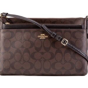 Coach Brown and Black Signature East/West Pop Crossbody Bag